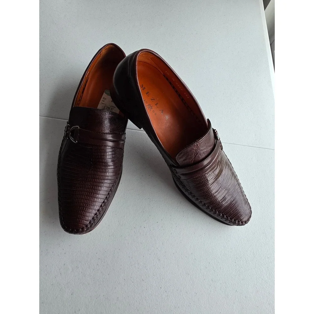 Mezlan Genuine Lizard Leather Loafers Brown Made in Spain 10M Slip-on Shoes